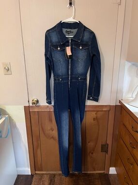 PrettyLittleThing Dark Blue Denim Jumpsuit